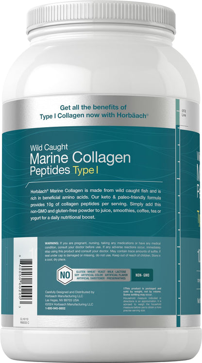 Horbäach Marine Collagen Powder 2.2 lbs – Unflavored, Hydrolyzed Peptides, Keto & Paleo