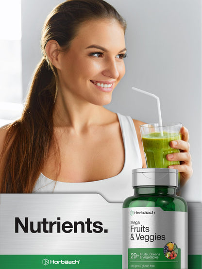 Horbäach Mega Fruits & Veggies Supplement | 100 Capsules | Vegetarian, Non-GMO, Gluten Free