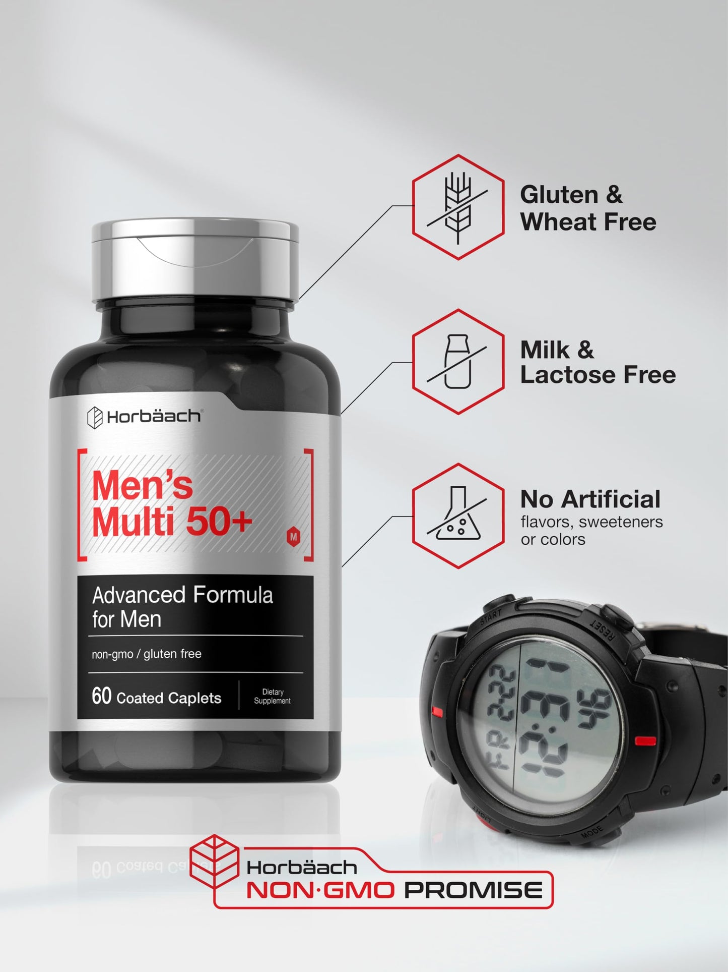 Horbäach Mens Multivitamins 50+ | 60 Caplets | Non-GMO & Gluten Free