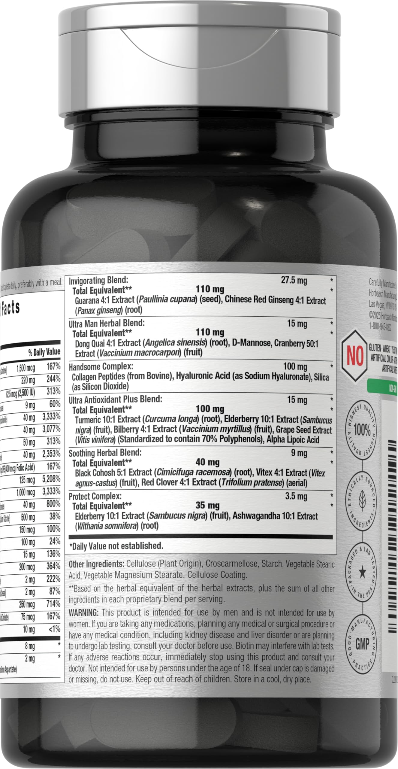 Horbäach Mens Multivitamins 50+ | 60 Caplets | Non-GMO & Gluten Free