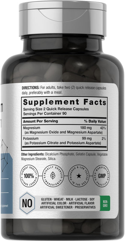 Horbäach Magnesium Potassium Aspartate Complex | 180 Capsules | Non-GMO & Gluten Free Formula