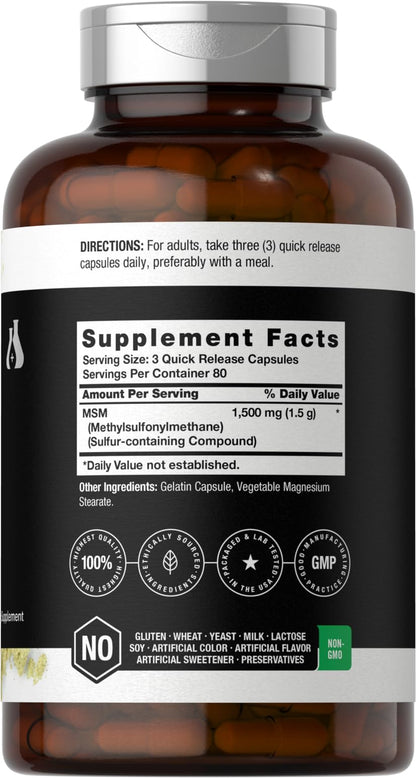 Horbäach MSM Capsules 1500mg – 240 Count | Non-GMO, Gluten Free | Berkshire Labs