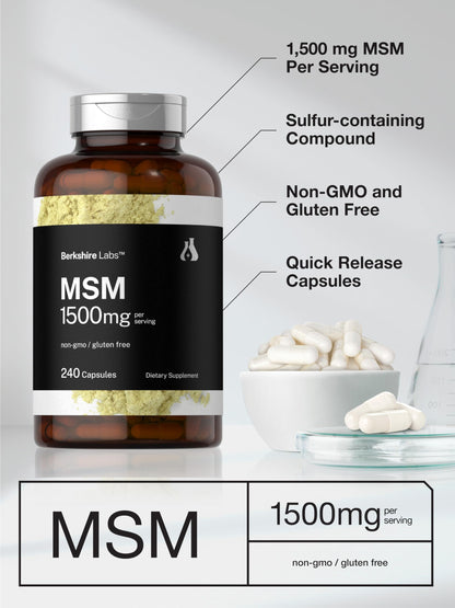 Horbäach MSM Capsules 1500mg – 240 Count | Non-GMO, Gluten Free | Berkshire Labs