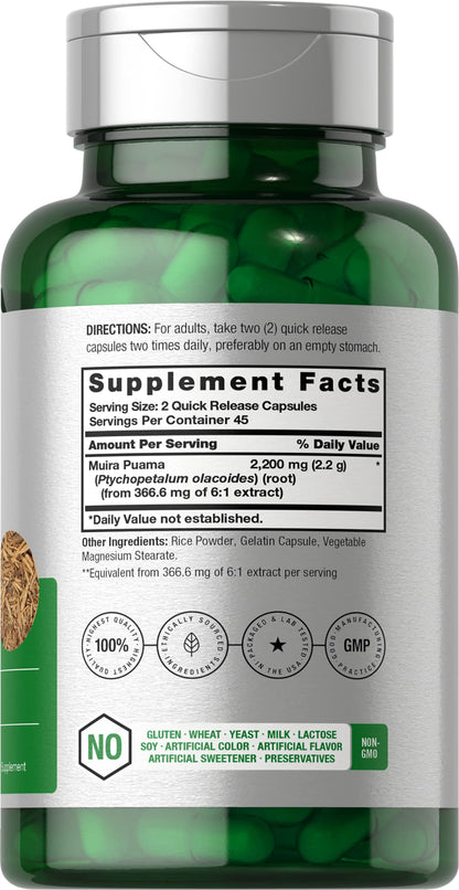 Horbäach Muira Puama Root Extract 2200 mg – 90 Capsules | Non-GMO, Gluten Free Supplement