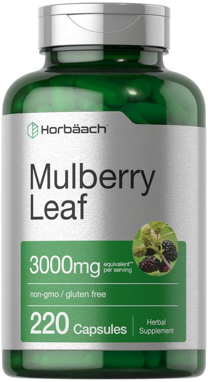 Horbäach Mulberry Leaf Extract Capsules 3000mg - 220 Count | Non-GMO, Gluten Free