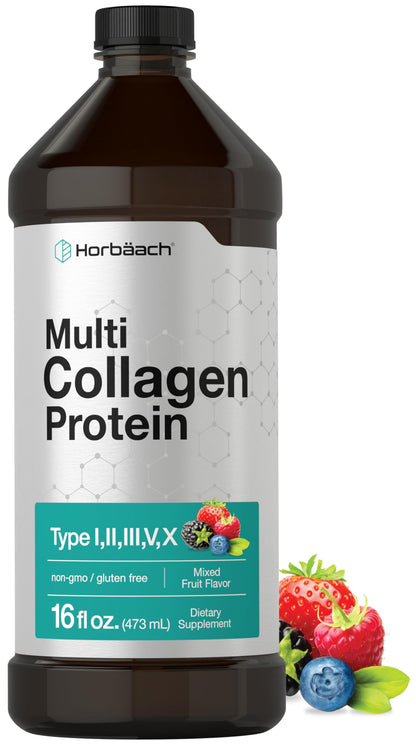 Horbaach Multi Collagen Protein – 16 fl oz Fruit Flavor, Liquid Collagen Peptides (Type I–X), Non-GMO & Gluten Free