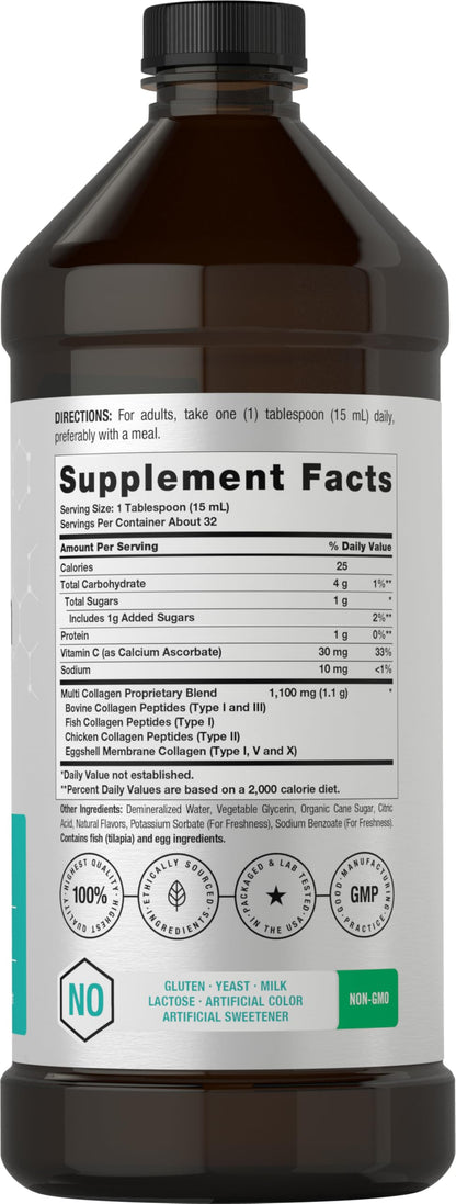 Horbaach Multi Collagen Protein – 16 fl oz Fruit Flavor, Liquid Collagen Peptides (Type I–X), Non-GMO & Gluten Free