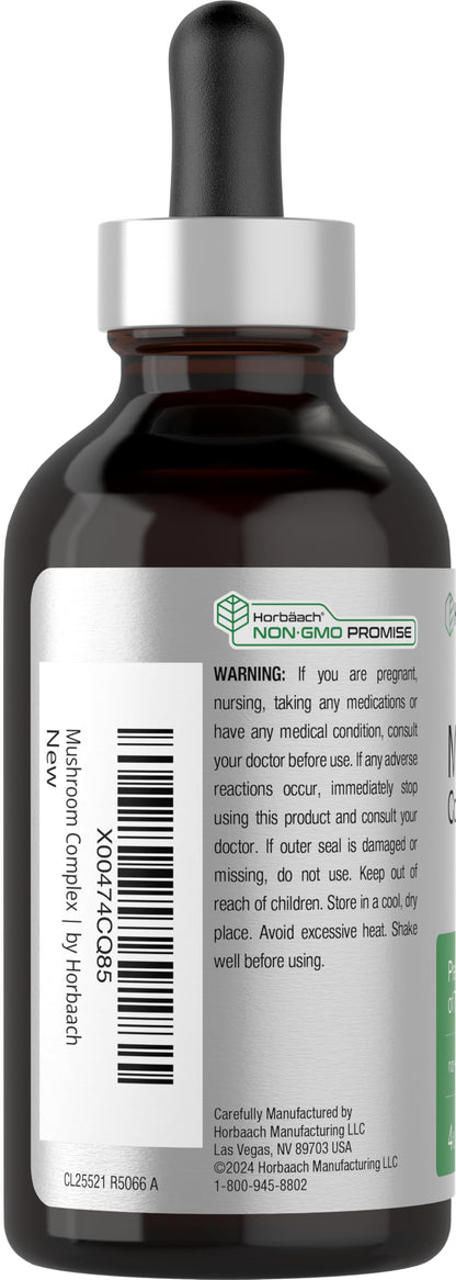 Horbäach Mushroom Complex – 4 Fl Oz Liquid Drops | Lion's Mane, Reishi, Shiitake & More – Vegetarian, Non-GMO
