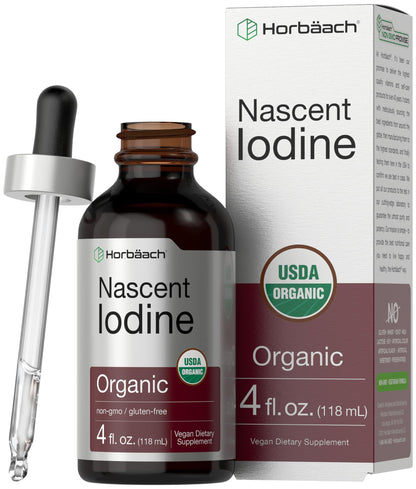 Horbaach Nascent Iodine Drops - 4 Fl Oz Organic Liquid Tincture, Potassium Iodide | Vegan, Non-GMO, Gluten Free