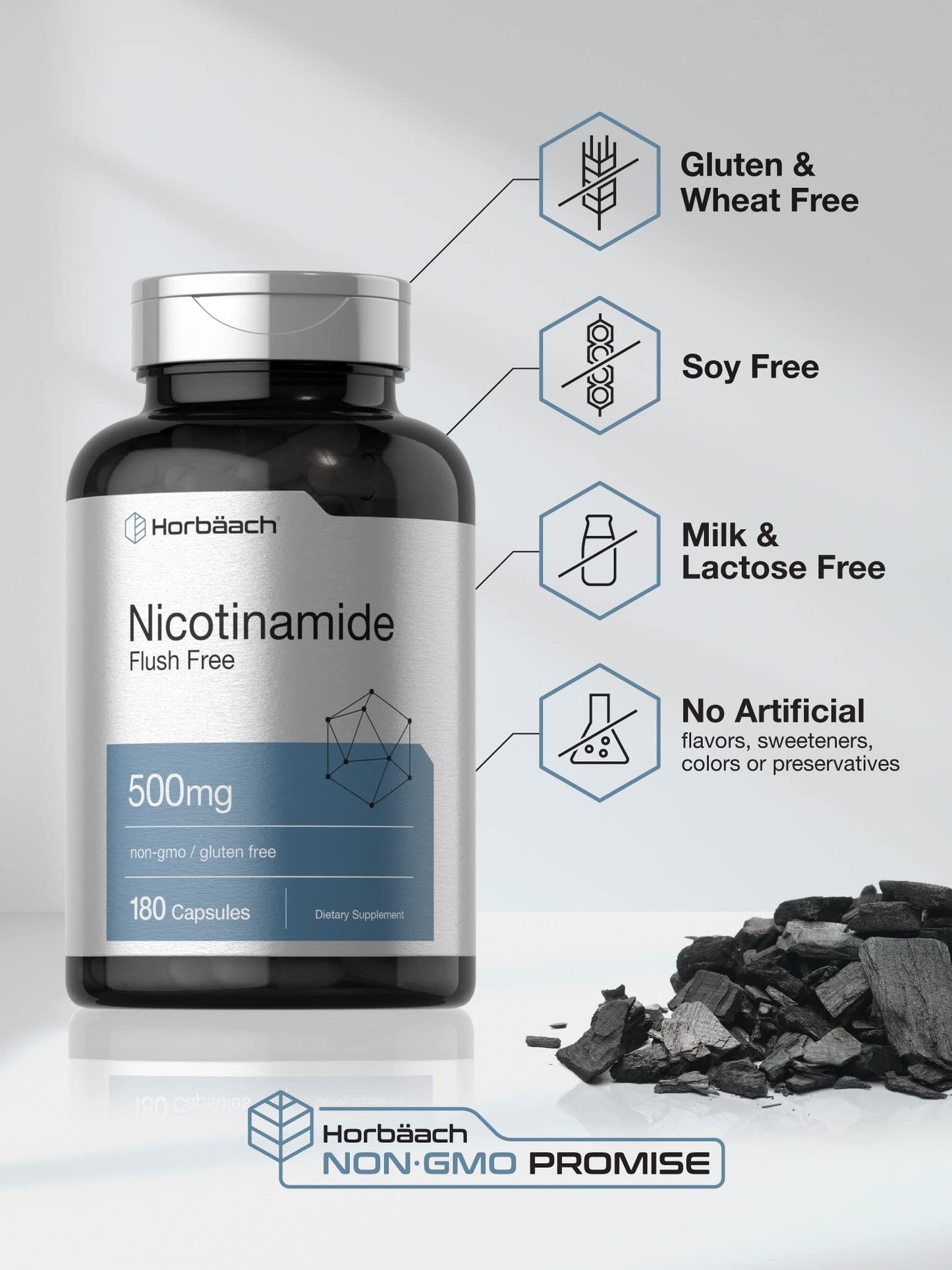 Horbäach Nicotinamide 500mg – 180 Capsules | Flush Free Niacinamide | Non-GMO & Gluten Free Vitamin