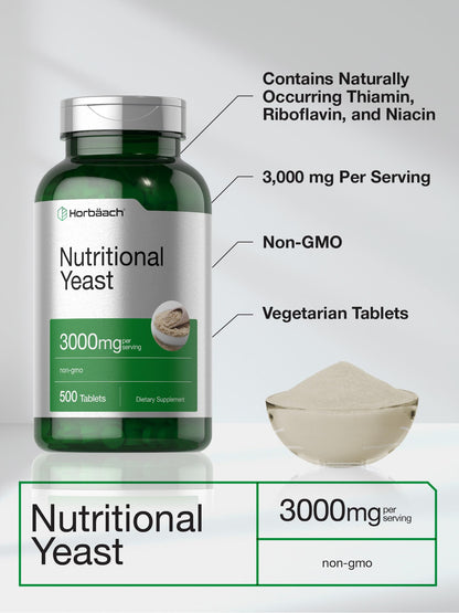 Horbaach Nutritional Yeast Tablets 3000mg – 500 Count | B12, B1, B2 & Niacin | Non-GMO & Gluten Free