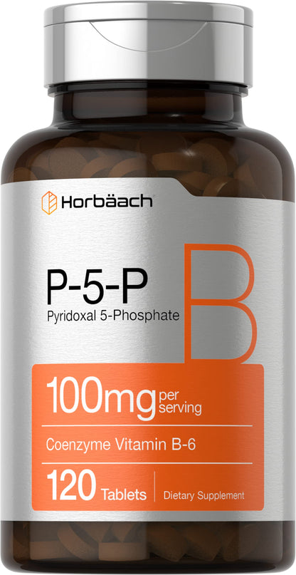 Horbäach P5P Activated Vitamin B6 100mg | 120 Tablets | Vegetarian, Non-GMO, Gluten Free | Pyridoxal 5 Phosphate
