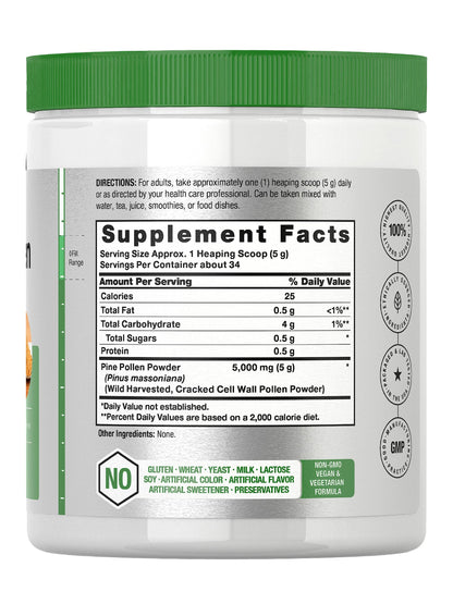 Horbäach Pine Pollen Powder - 6 oz | Nature's Superfood | Non-GMO, Vegetarian, Gluten Free