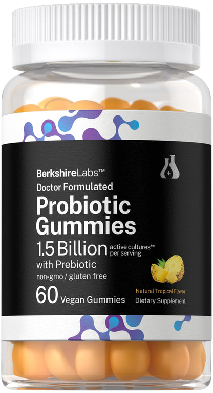 Horbäach Probiotic Gummies – 60 Count | 1.5B CFU + Prebiotic | Doctor Formulated | Vegan, Gluten Free | Berkshire Labs