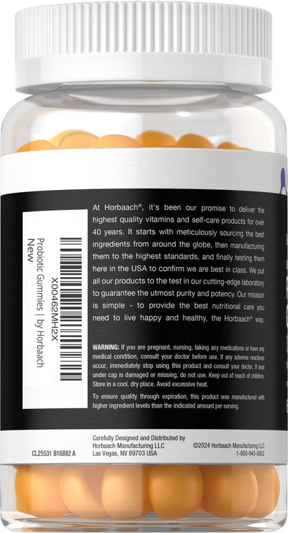 Horbäach Probiotic Gummies – 60 Count | 1.5B CFU + Prebiotic | Doctor Formulated | Vegan, Gluten Free | Berkshire Labs
