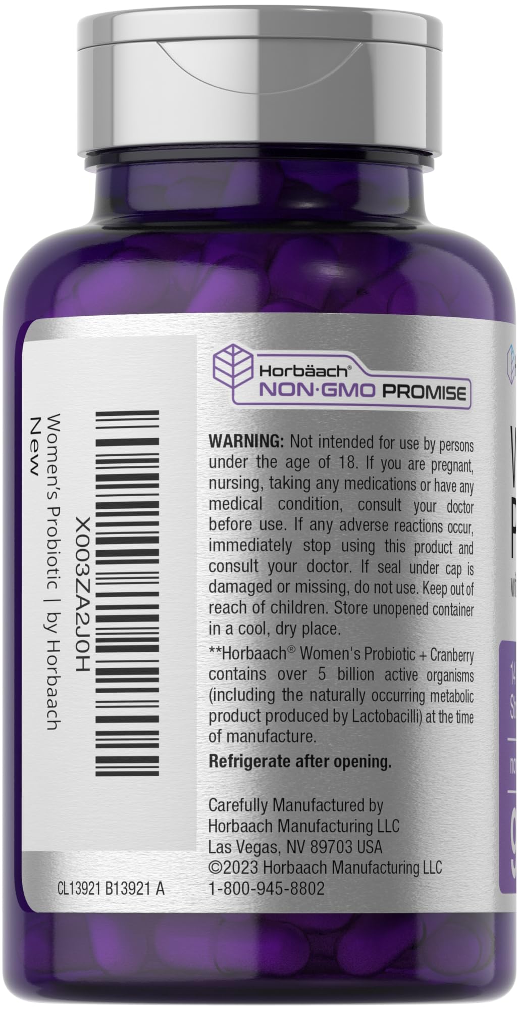 Horbäach Probiotic for Women with Cranberry | 90 Vegetarian Capsules | 14 Strains | Non-GMO, Gluten Free