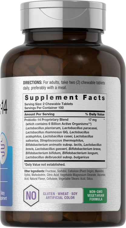 Horbäach Probiotics 6 Billion CFUs - 200 Chewables, Berry Flavor, 14 Strains