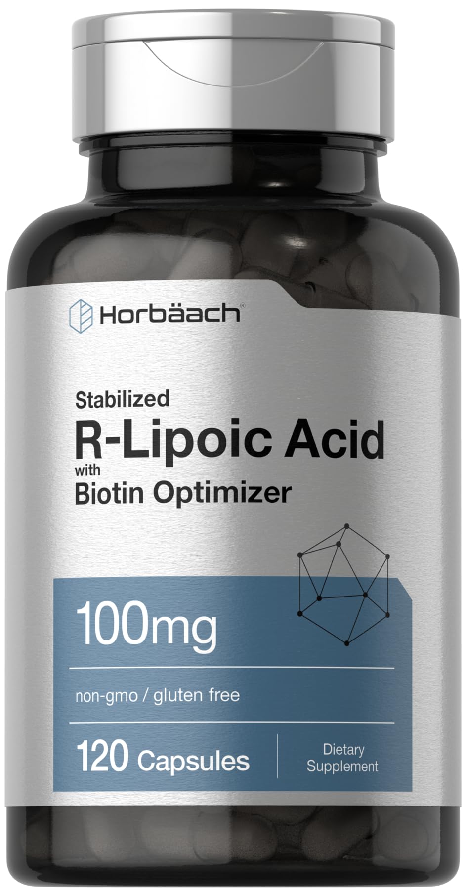 Horbaach R-Lipoic Acid 100 mg | 120 Capsules | with Biotin Optimizer | Non-GMO, Gluten Free | Stabilized R-Lipoic Acid Supplement