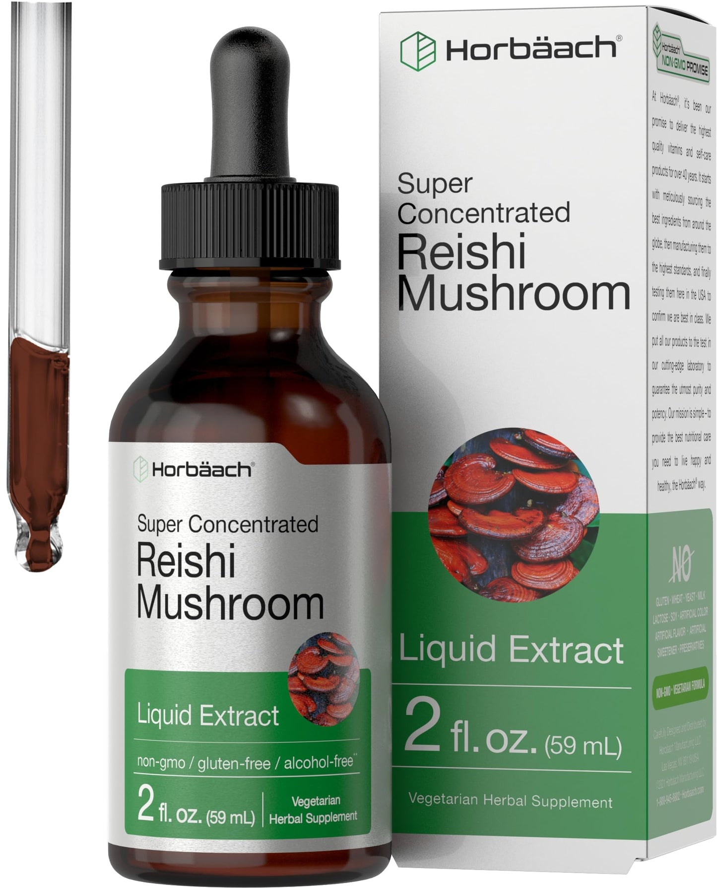 Horbäach Reishi Mushroom Extract Tincture – 2 Oz | Ganoderma Lucidum | Vegetarian, Alcohol Free, Non-GMO, Gluten Free