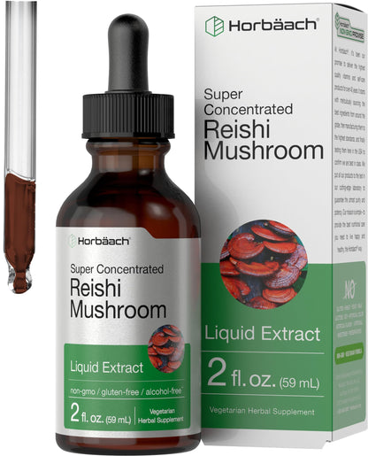 Horbäach Reishi Mushroom Extract Tincture – 2 Oz | Ganoderma Lucidum | Vegetarian, Alcohol Free, Non-GMO, Gluten Free