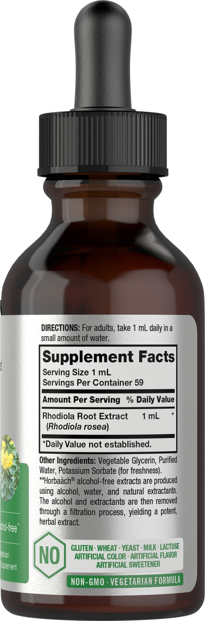 Horbaach Rhodiola Rosea Supplement Tincture - 2 fl oz | Alcohol-Free Extract | Vegetarian, Non-GMO, Gluten Free