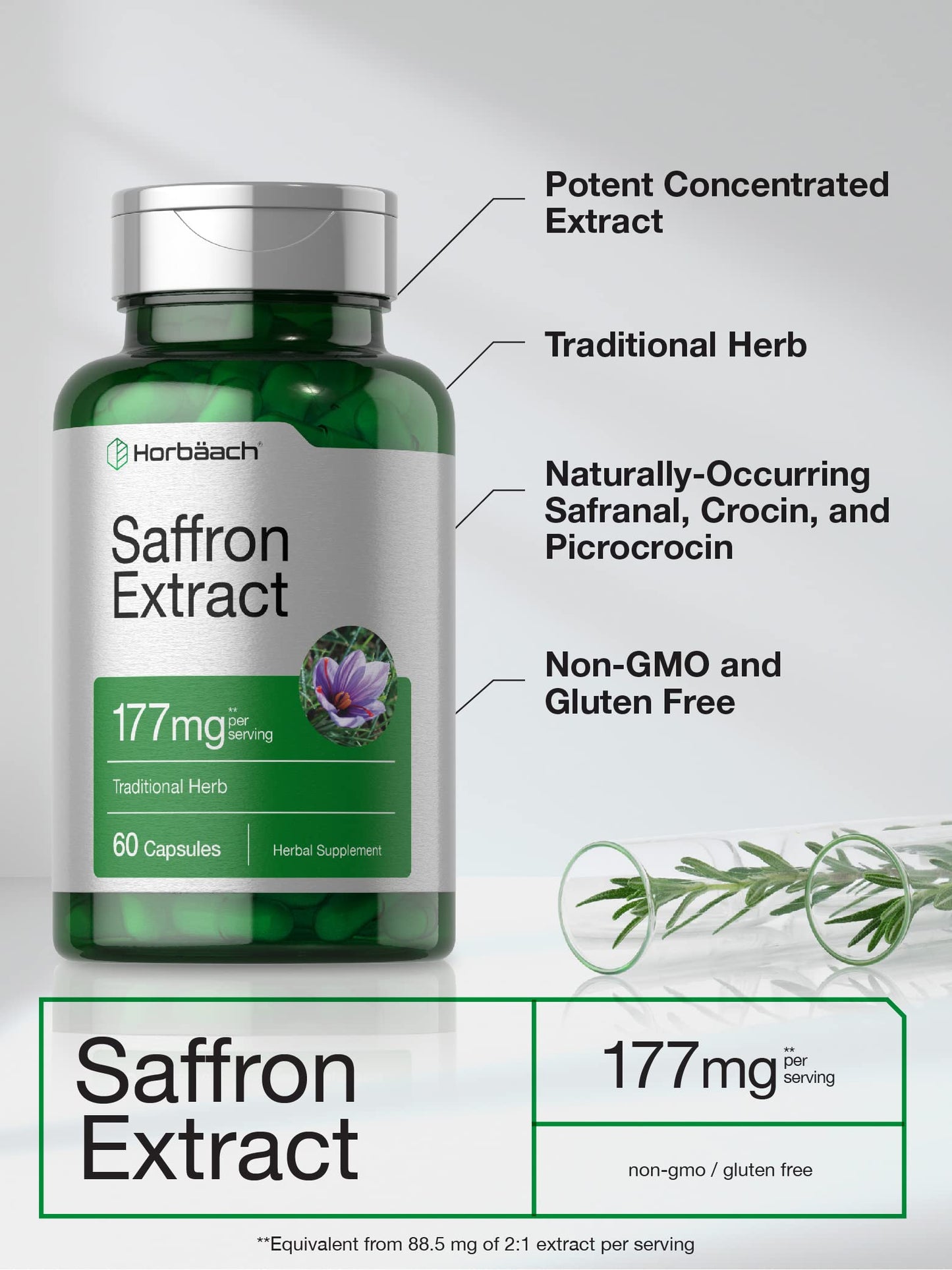 Horbaach Saffron Extract Capsules | 177 mg per Serving | 60 Pills | Non-GMO, Gluten Free