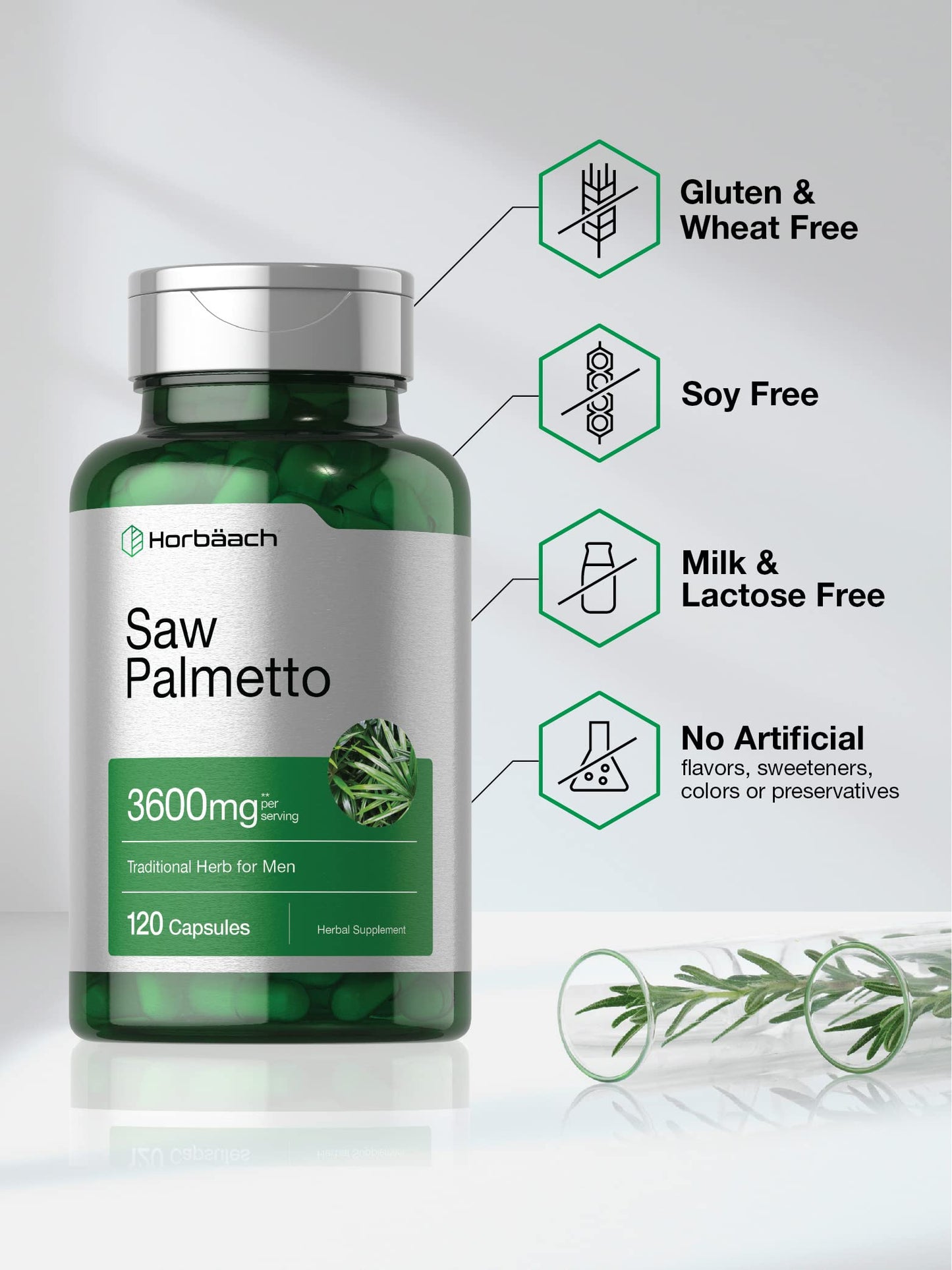 Horbäach Saw Palmetto Extract - 120 Capsules | Non-GMO & Gluten Free Formula | From Saw Palmetto Berries