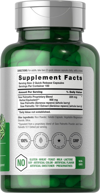 Horbaach Saw Palmetto Extract 900mg – 200 Capsules | Non-GMO & Gluten Free | Traditional Herb Supplement from Saw Palmetto Berries