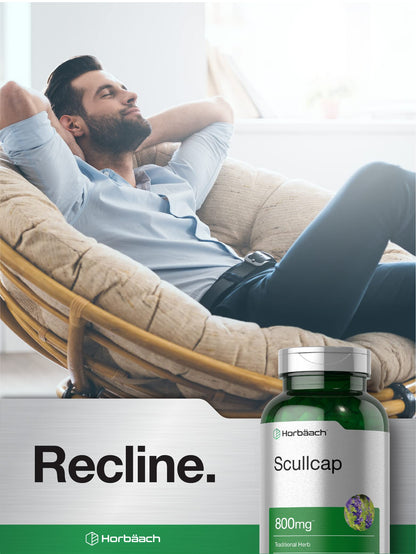 Horbäach Scullcap Capsules 800 mg | 200 Count | Non-GMO & Gluten Free | Scutellaria Baicalensis