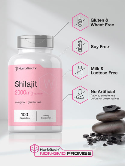 Horbaach Shilajit for Women | 100 Capsules | 2000mg | Non-GMO, Gluten-Free