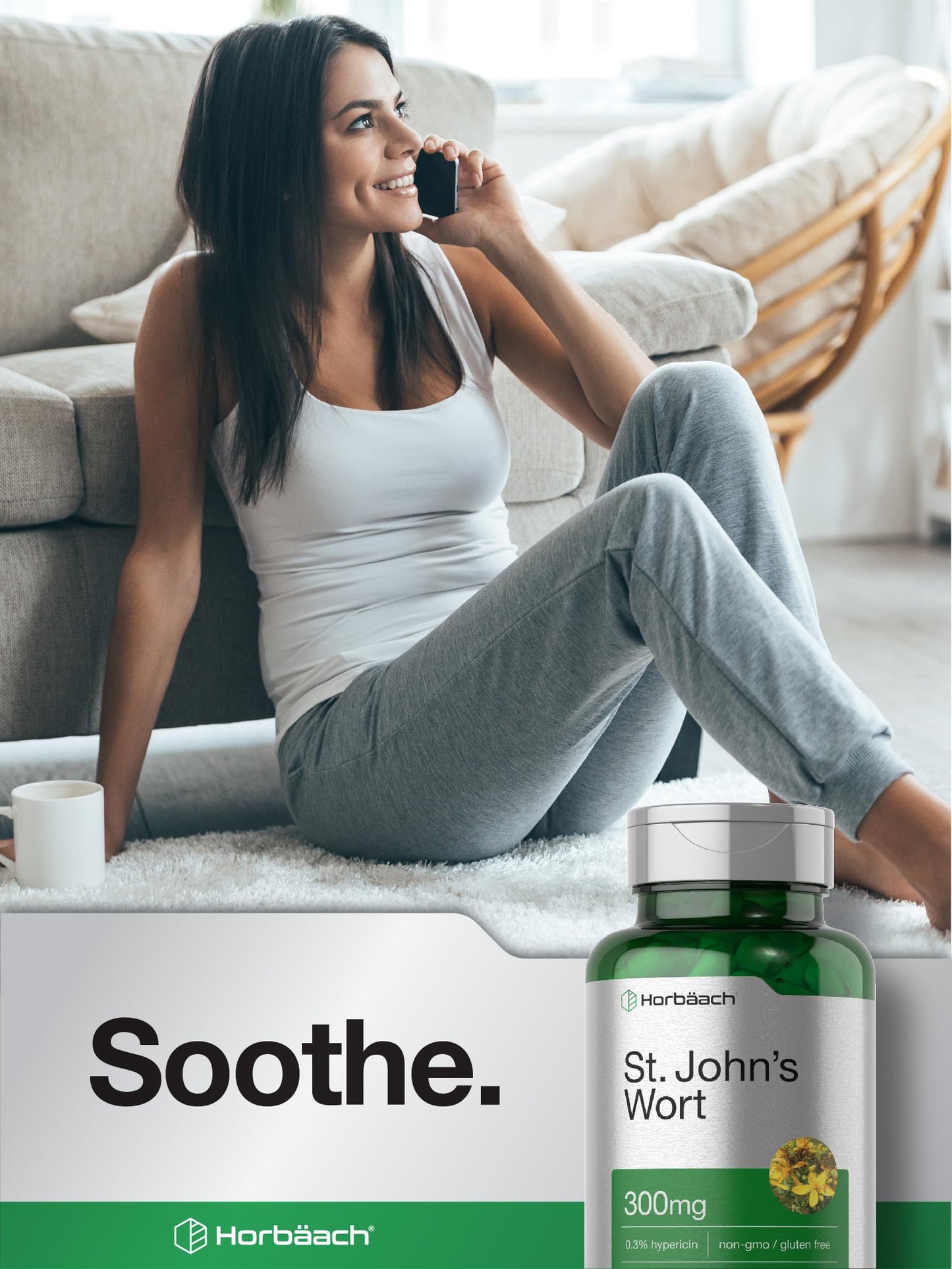 Horbäach St. John's Wort Capsules 300mg | 120 Count | Gluten Free & Non-GMO | Herbal Extract