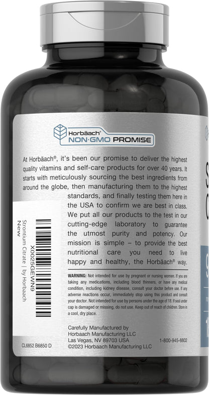 Horbäach Strontium Citrate 940 mg - 180 Capsules | Non-GMO & Gluten Free