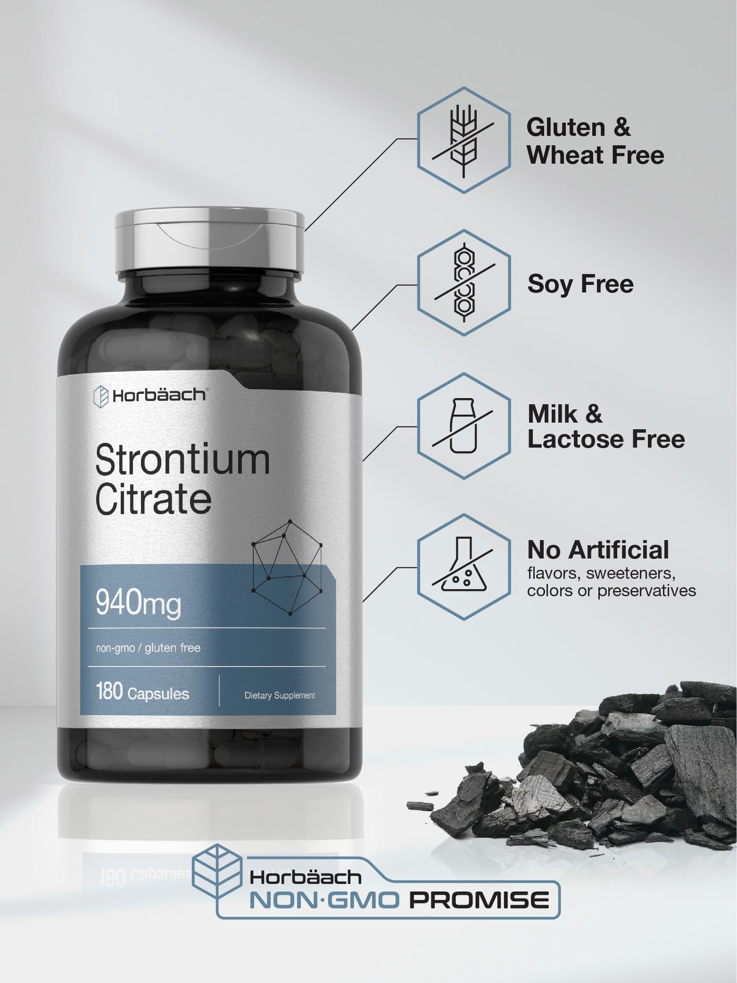 Horbäach Strontium Citrate 940 mg - 180 Capsules | Non-GMO & Gluten Free