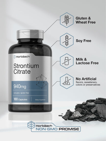 Horbäach Strontium Citrate 940 mg - 180 Capsules | Non-GMO & Gluten Free