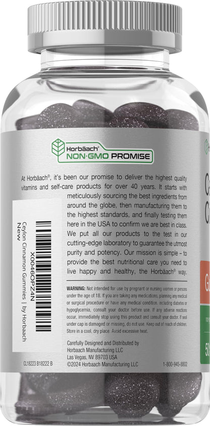 Horbäach Sugar Free Ceylon Cinnamon Gummies 2000mg | 50 Count | Vegan, Non-GMO, Gluten Free | Cinnamon & Vanilla Flavor
