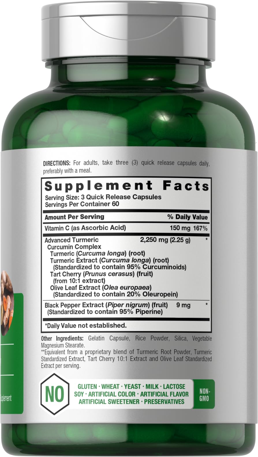 Horbaach Turmeric Curcumin 2250mg - 180 Capsules | Black Pepper & Tart Cherry, Non-GMO, Gluten Free