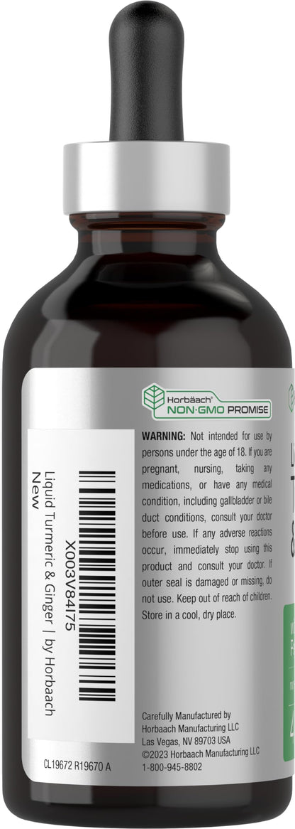 Horbaach Turmeric & Ginger Drops – 4 oz | Black Pepper Extract | Vegan & Gluten Free