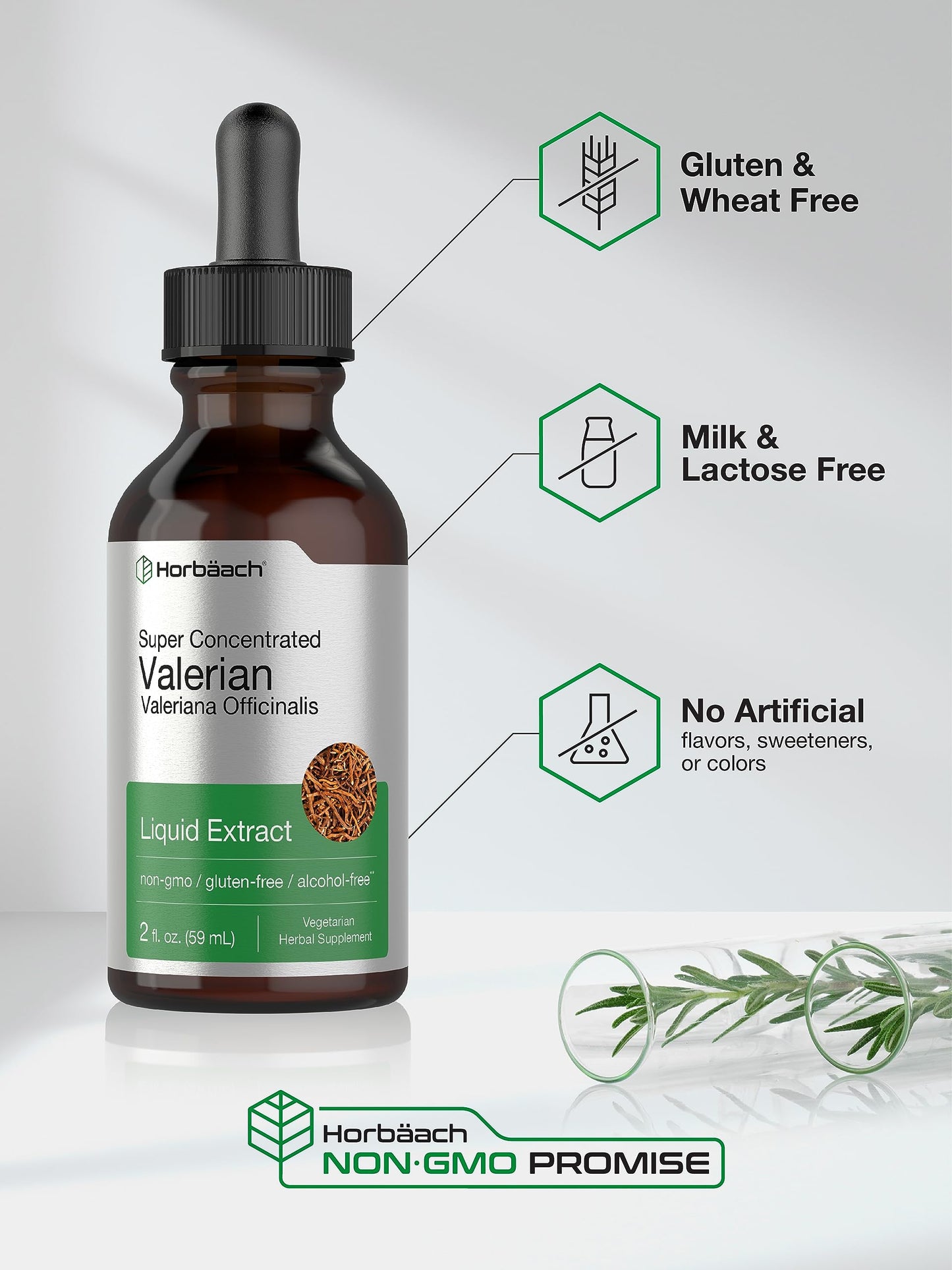 Horbäach Valerian Root Extract Drops – Alcohol Free, 2 fl oz, Super Concentrated