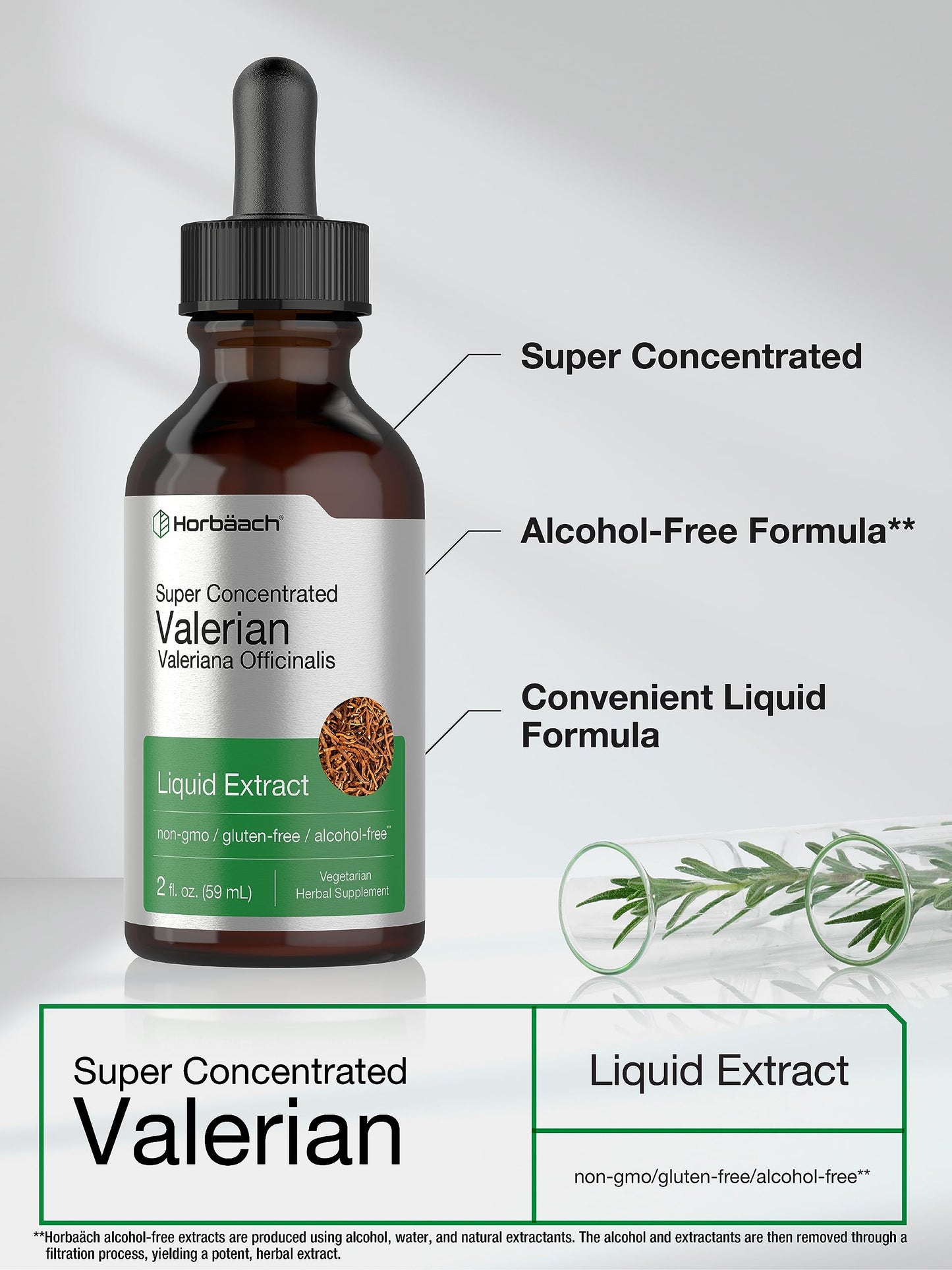 Horbäach Valerian Root Extract Drops – Alcohol Free, 2 fl oz, Super Concentrated