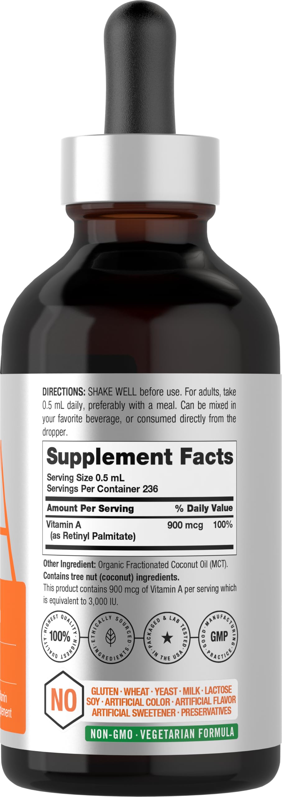 Horbäach Vitamin A Liquid - 4 fl oz | Organic MCT, Non-GMO, Gluten Free