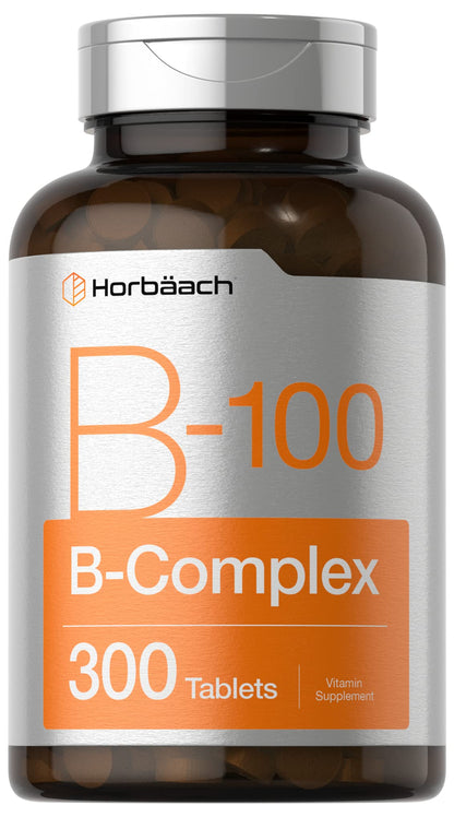Horbäach Vitamin B-100 Complex | 100% Daily Value | 300 Tablets | Vegetarian, Non-GMO, Gluten Free