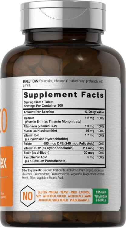Horbäach Vitamin B-100 Complex | 100% Daily Value | 300 Tablets | Vegetarian, Non-GMO, Gluten Free