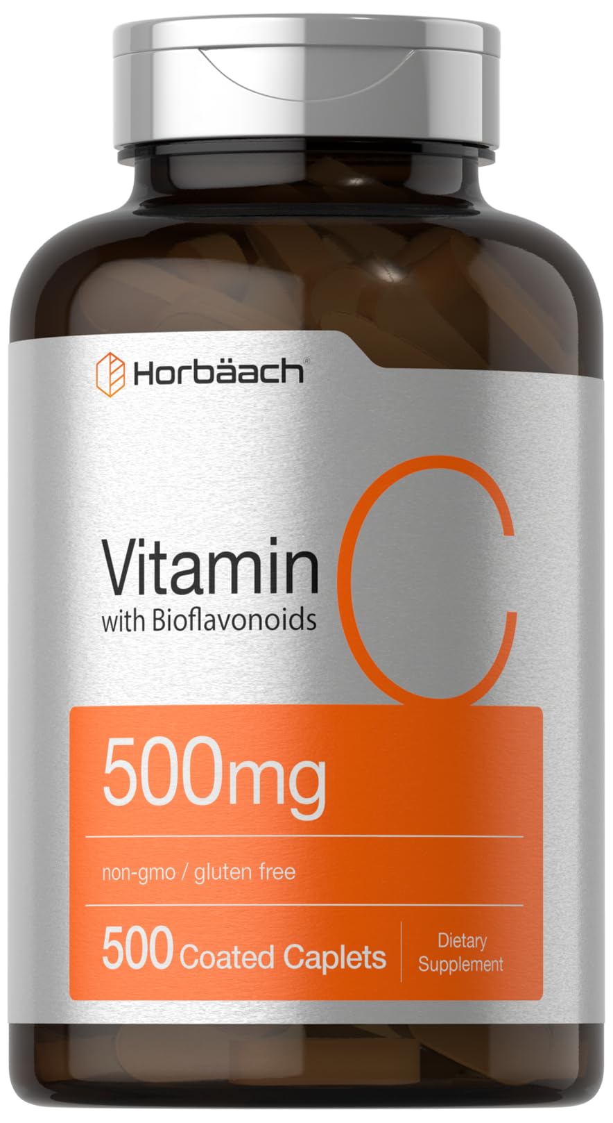 Horbaach Vitamin C 500mg - 500 Caplets with Bioflavonoids & Rose Hips | Vegetarian, Non-GMO, Gluten Free