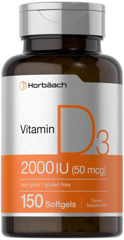 Horbaach Vitamin D3 2000IU Softgels | 150 Count | 50 mcg Cholecalciferol | Non-GMO & Gluten Free
