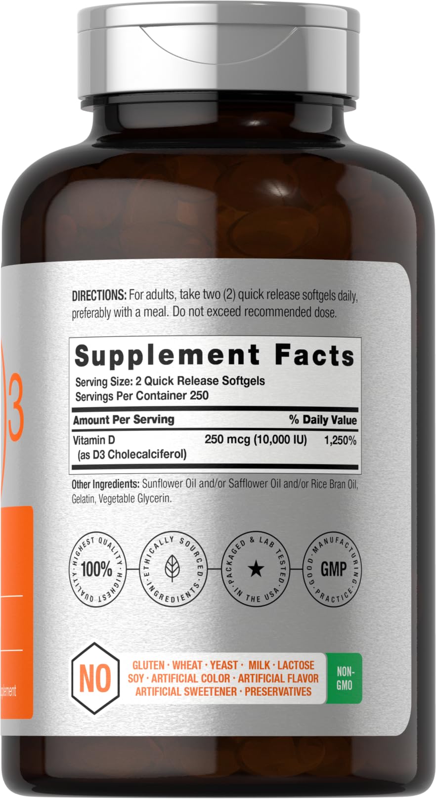 Horbäach Vitamin D3 10000 IU – 500 Softgels | Non-GMO, Gluten Free