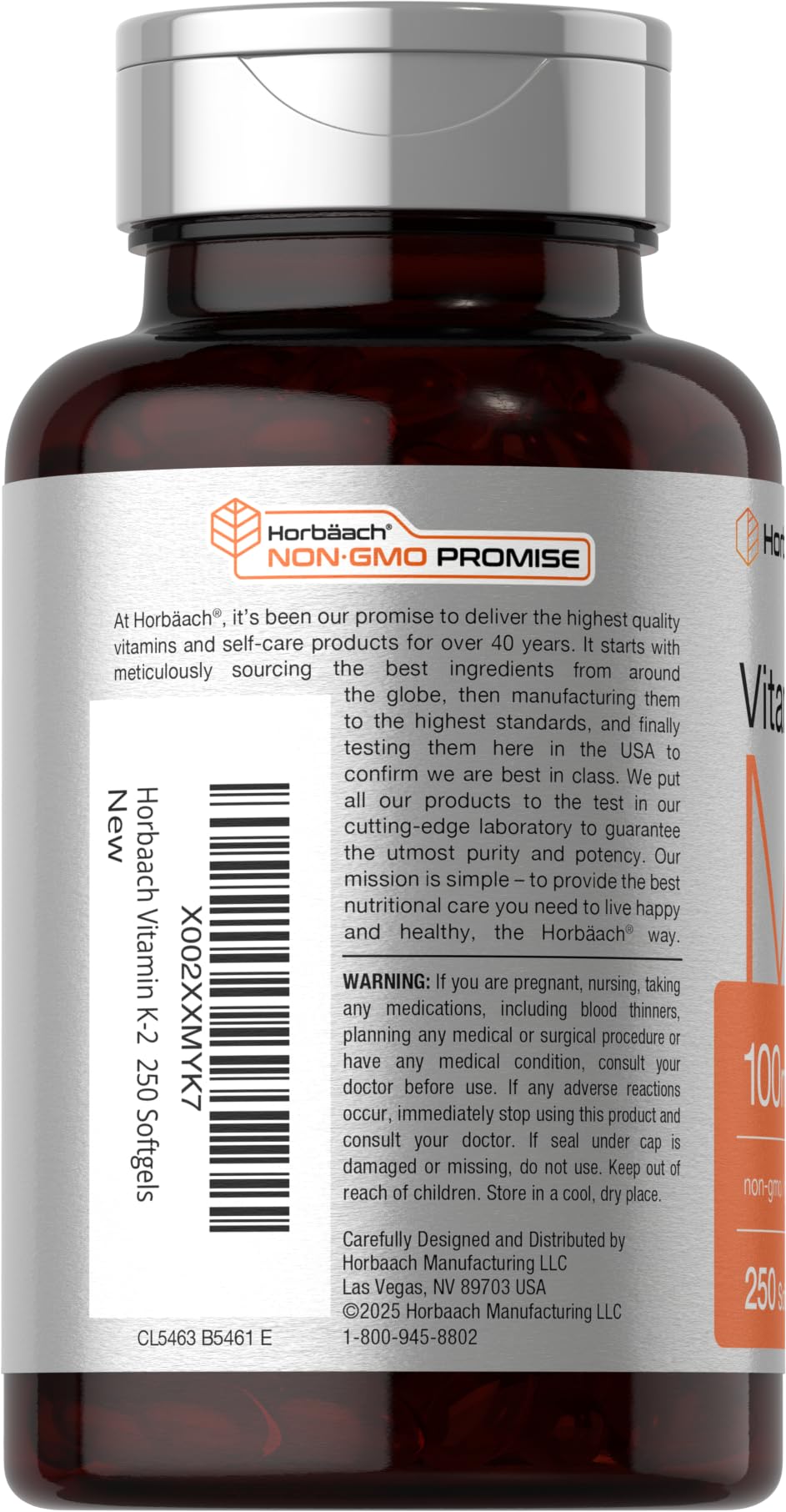 Horbäach Vitamin K2 MK7 100mcg – 250 Softgels – Non-GMO, Gluten Free
