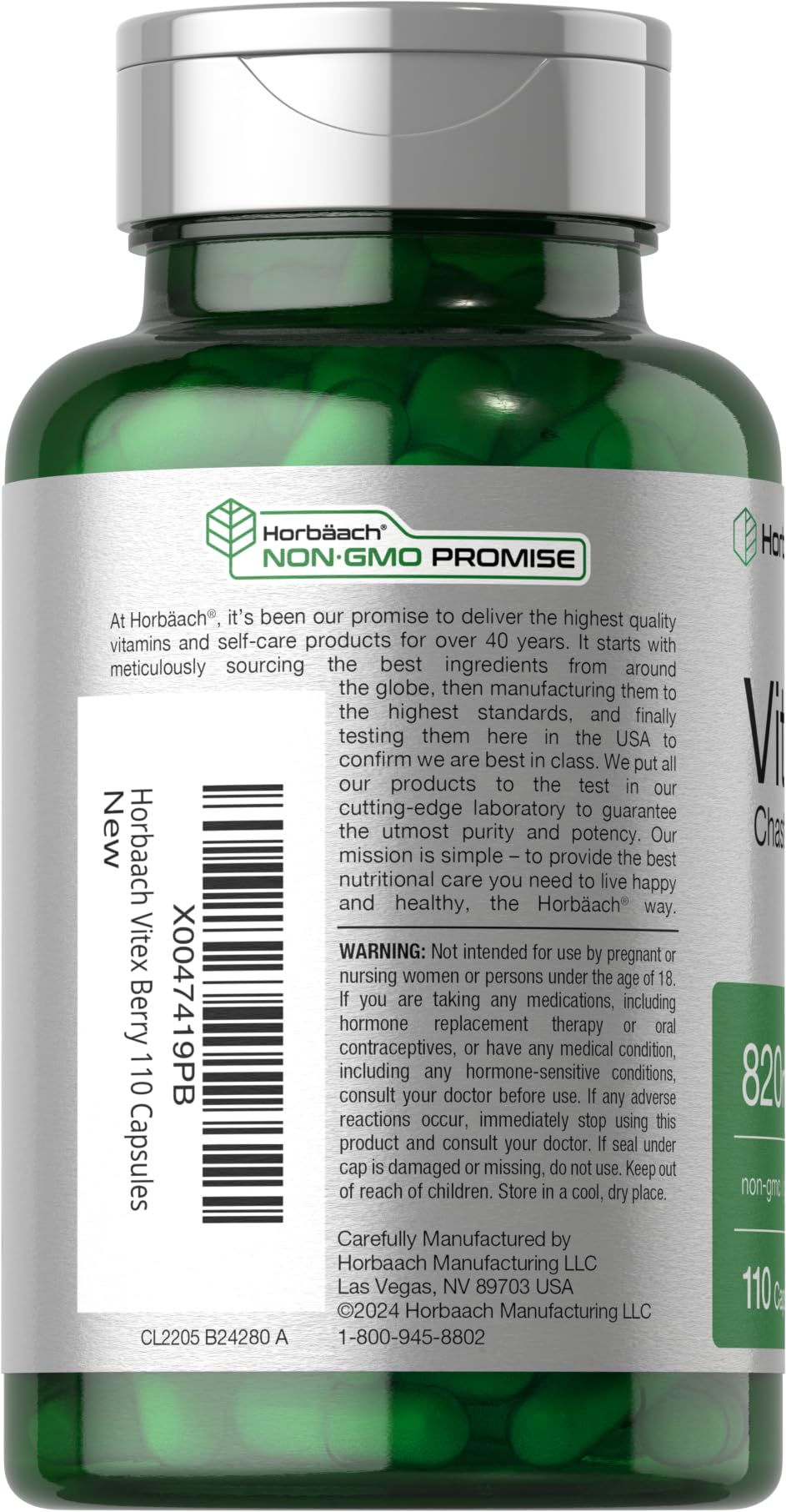 Horbäach Vitex Berry 820mg | 110 Capsules | Chasteberry Supplement for Women | Agnus-Castus Fruit | Non-GMO, Gluten Free