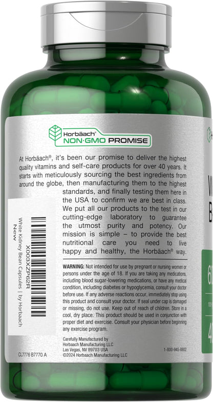 Horbäach White Kidney Bean Extract Capsules - 6000mg, 400 Count, Non-GMO & Gluten Free