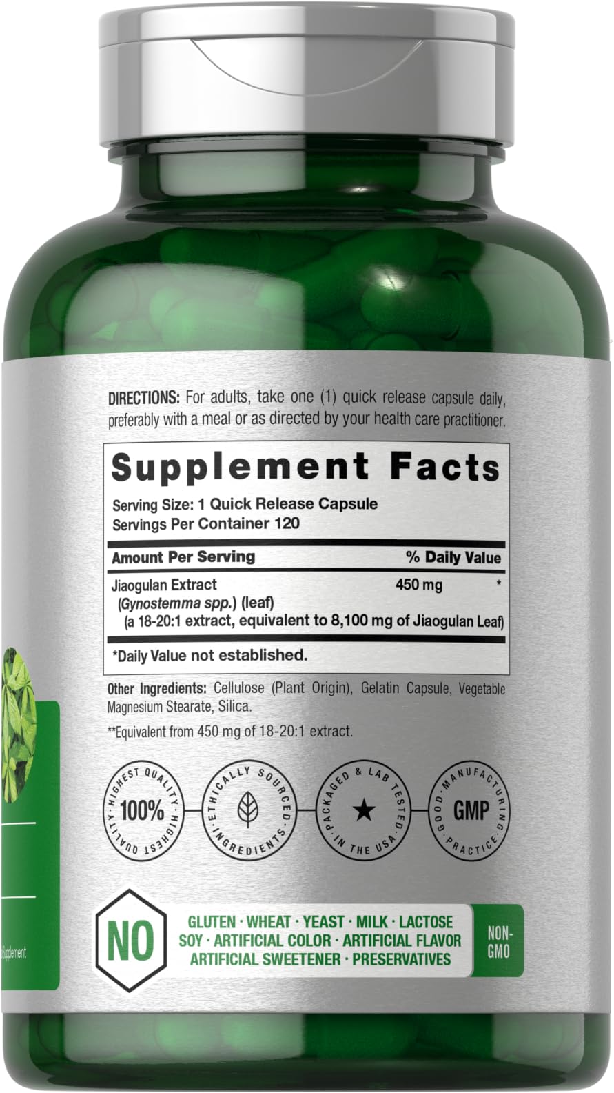 Horbäach Jiaogulan Capsules | 8100 mg per Serving | 120 Count | Gynostemma Pentaphyllum | Non-GMO, Gluten Free