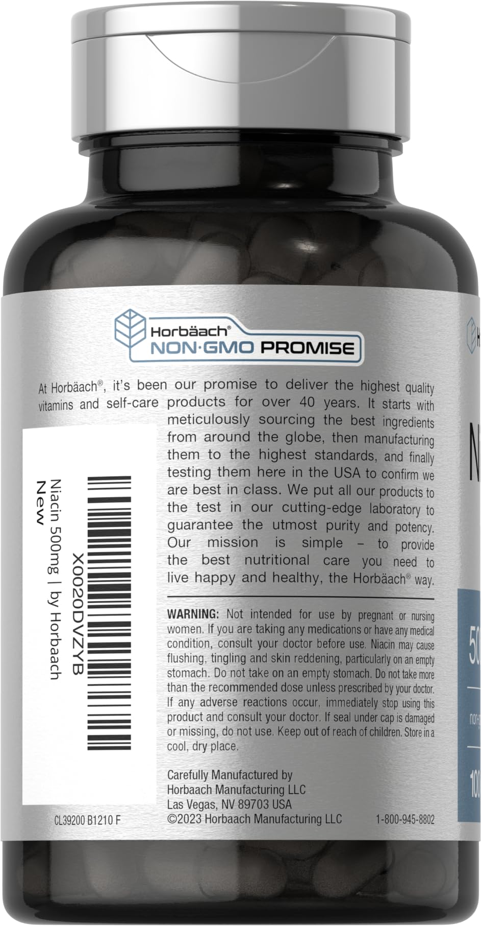Horbäach Niacin Vitamin B3 500mg - 100 Capsules | Gluten Free & Non-GMO